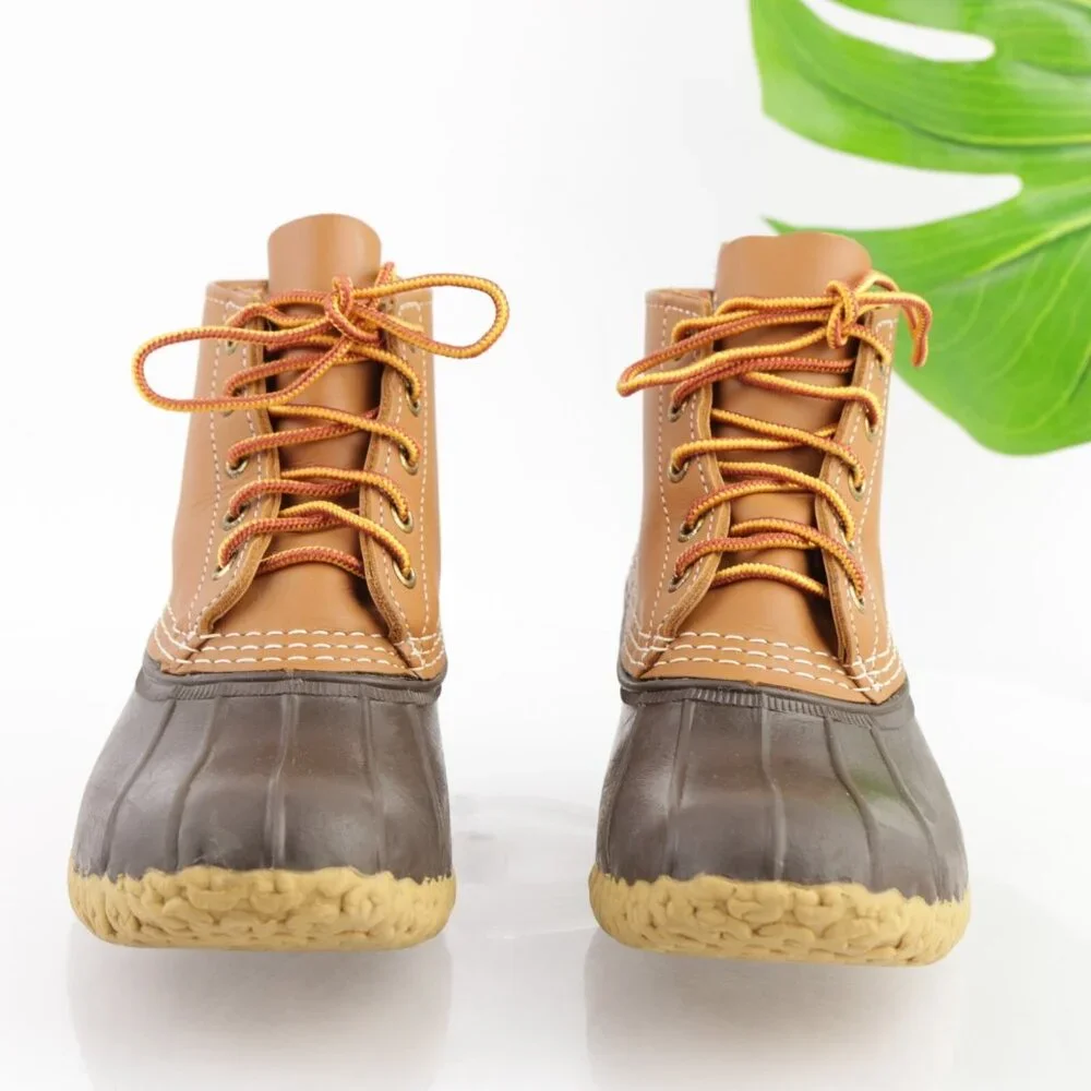 LL Bean USA Womens Bean Boot Size 6 Brown Leather Lace Up Waterproof Duck Bootie